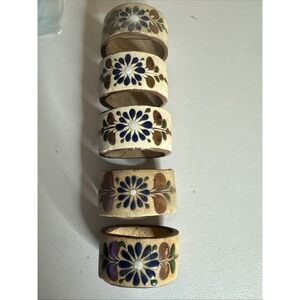 Mexico Pottery Tonala Napkin Holder Rings Hand Painted Not Perfect Match-5